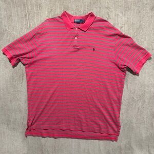 Ralph Lauren Polo Men’s Striped Red Blue Short Sleeve Shirt 90’s Vintage XXL